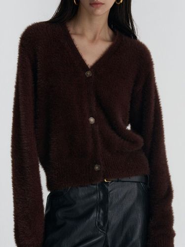 Hairy Silky Shimmer V-neck Cardigan [Brown] - MAGJAY - Modalova