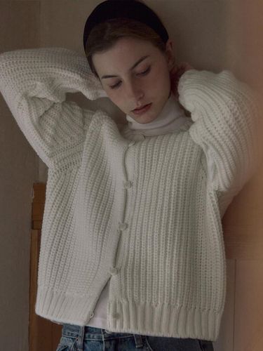 Soft Cosy Wool Honeycomb Cardigan [WHITE] - LOVE US U - Modalova