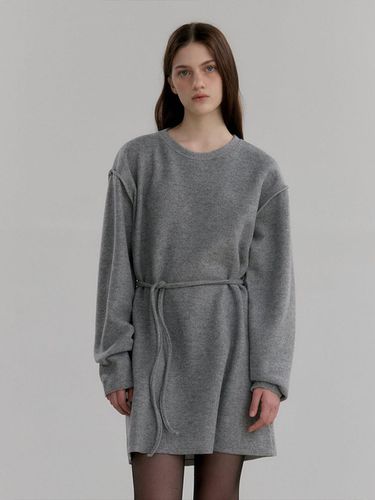 Long Sleeve Knit Gathered Dress [Gray] - LOVE US U - Modalova