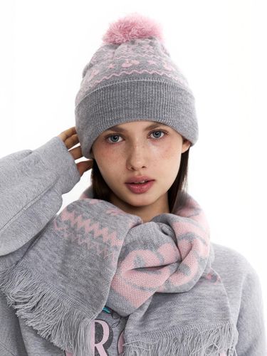 Jacquard Knit Detachable Pom-Pom Beanie [Melange Grey] - KIRSH - Modalova