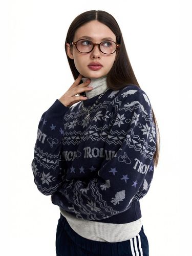 Oversized Jacquard Premium Knit Sweater [Navy] - KIRSH - Modalova