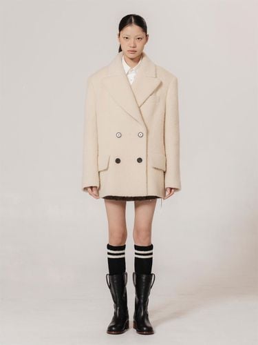 Alpaca Hairy Double-Breasted Pea Coat [Yellow] - kiok - Modalova