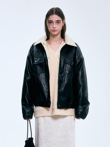 Leather Dumble Moderately Loose Bomber Jacket - FOVERE - Modalova