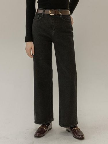 Semi Wide Leg Fleece Lined Denim Pants [Black] - NONANDNON - Modalova