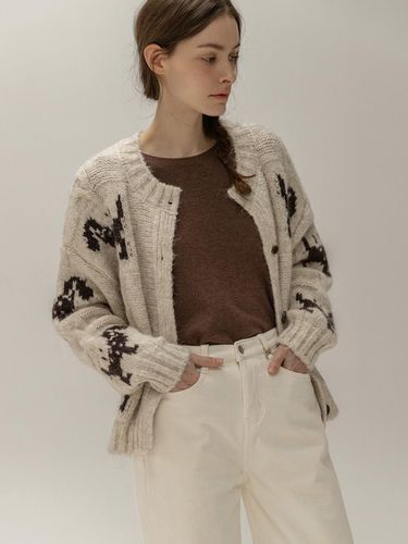 Wool Nordic Thick-Knit Vintage Cardigan [Beige] - NONANDNON - Modalova