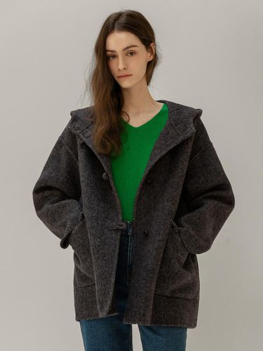 Wool Hooded Half Loose Coat [Charcoal] - NONANDNON - Modalova