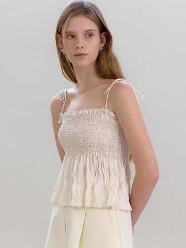 Smocked Ruffle Hip Length Blouse [Cream] - OVEOF - Modalova