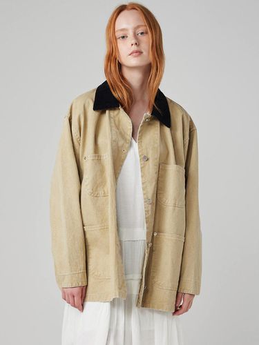 Washed Cotton Corduroy Collar Work Jacket [Beige] - OVEOF - Modalova