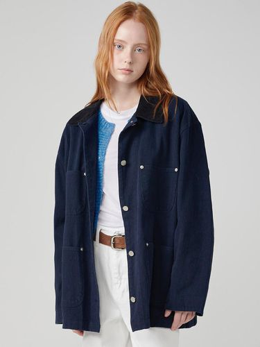 Washed Corduroy Collar Work Jacket [Navy] - OVEOF - Modalova