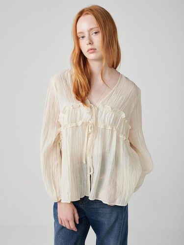 Shirring See-through A-line Blouse [Beige] - OVEOF - Modalova