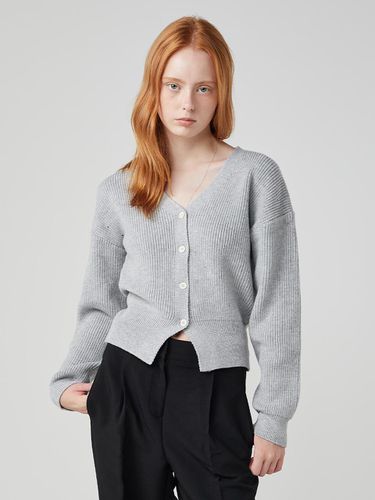 V-neck Hip-length Daily Cardigan [Gray] - OVEOF - Modalova