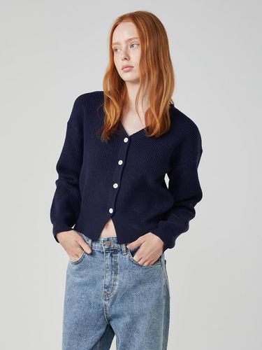 V-neck Hip-length Daily Cardigan [Navy] - OVEOF - Modalova