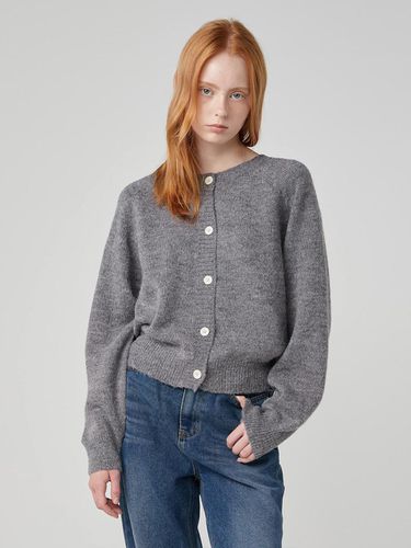 Wool Blend Round Neck Hip Length Cardigan [Gray] - OVEOF - Modalova