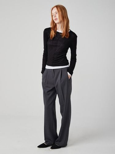 Korean Tucked Wide Slacks [Gray] - OVEOF - Modalova