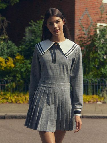 Sailor Collar Pleated British Style Dress [Black] - LIKK - Modalova