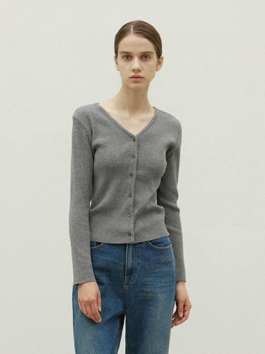 Slim V-neck Hip-length Cardigan [Gray] - OVEOF - Modalova