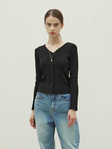 Slim V-neck Hip Length Cardigan [Black] - OVEOF - Modalova