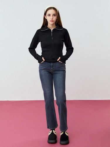 Washed High-Waisted Straight Denim Pants [INDIGO] - koolkitten - Modalova