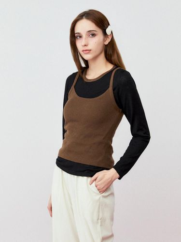 Ribbed Slim Fit Tank Top Knit Set [BROWN] - koolkitten - Modalova