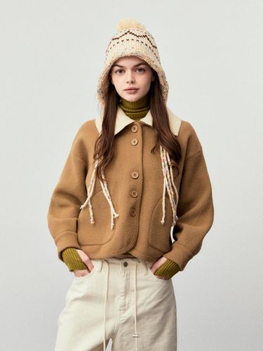 Knitted Collar Cropped Slim Fit Jacket [CAMEL] - koolkitten - Modalova