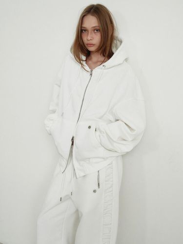 Back Shirring Oversized Cotton Blend Zip-up [Beige] - GIMMETHEYOUNG - Modalova