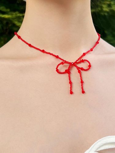 Handcrafted Adjustable Ribbon Beads Necklace [] - FANTASTIC PLANET - Modalova