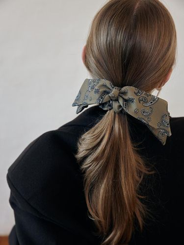 Paisley Dual-Ribbon Twill Hair Scrunchie [/Khaki] - Be dullst - Modalova