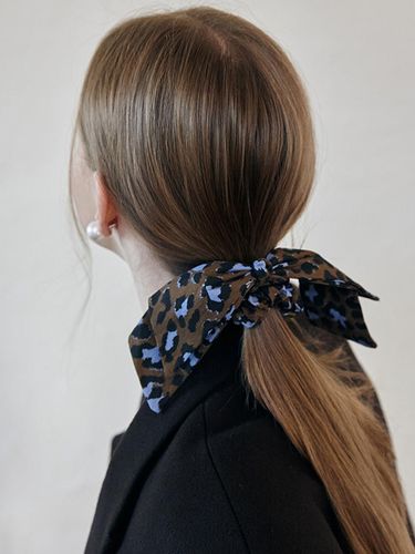 Cotton Leopard Ribbon Hair Scrunchie [/Brown/Khaki] - Be dullst - Modalova