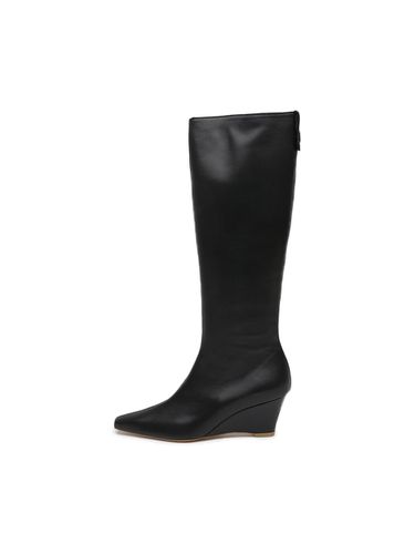 Smooth Leather Wedge Long Boots [Black] (UFA4BL58BK) - UDIRE - Modalova