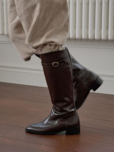 Premium Leather Long Saddle Boots [BROWN] - LOVEDEWY - Modalova