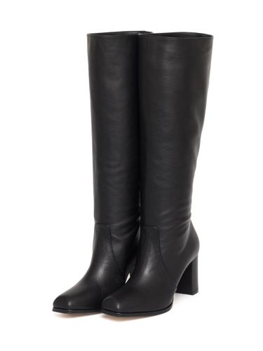 Leather Slouchy Architectural 80mm Boots [Black] (F82) - BLANC TOE - Modalova