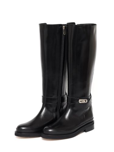 Handcrafted Italian Leather Lock Riding Boots [Black] - BLANC TOE - Modalova