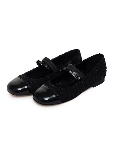 Mary Jane Square Toe Ballerina Flats [Black Tweed] - BLANC TOE - Modalova