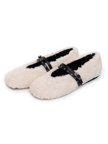 Shearling Handcrafted Round Square Maryjane [Ivory] - BLANC TOE - Modalova