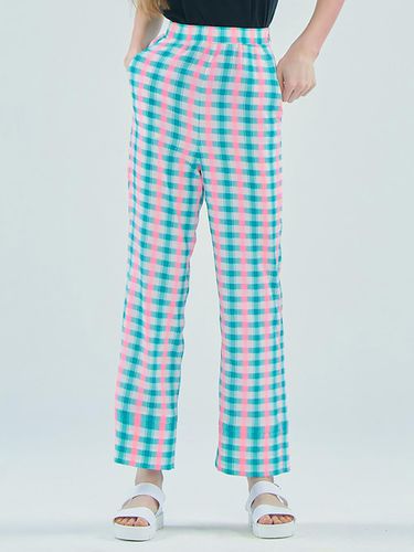 Check Seersucker Straight Pants [Pink] - JUNEJUNE SPACE - Modalova