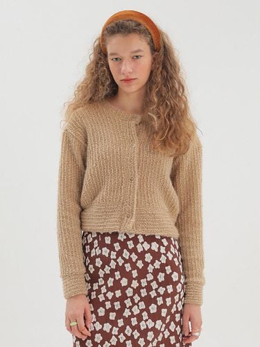 Crop Boucle Button Detail Cardigan [Beige] - JUNEJUNE SPACE - Modalova