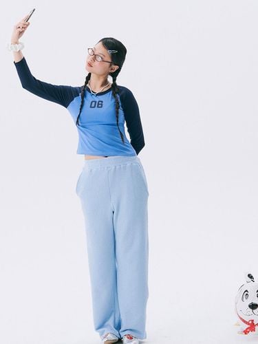 Frill Banding Wide Fit Pants [Light Blue] - JUNEJUNE SPACE - Modalova