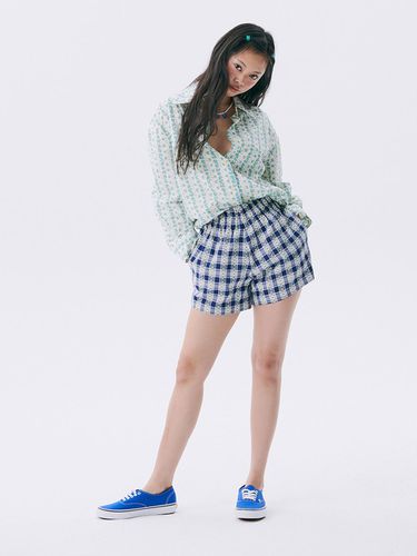 Floral Check Banding Cotton Shorts [Navy] - JUNEJUNE SPACE - Modalova