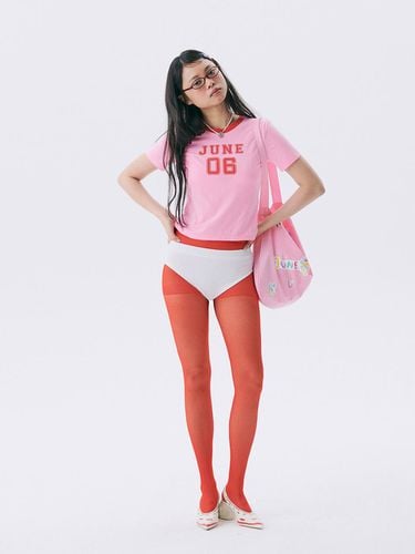 Color Block Cropped Stretchy T-shirt [Pink] - JUNEJUNE SPACE - Modalova