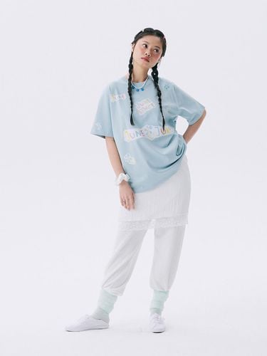 Oversized Drawing Print Cotton T-shirt [Light Blue] - JUNEJUNE SPACE - Modalova