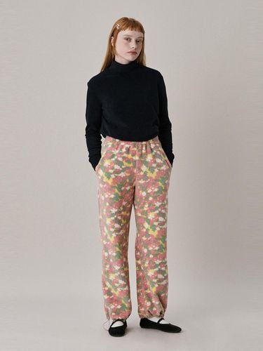 Floral Print Fleece Elastic Waist Jogger Pants [Pink] - JUNEJUNE SPACE - Modalova