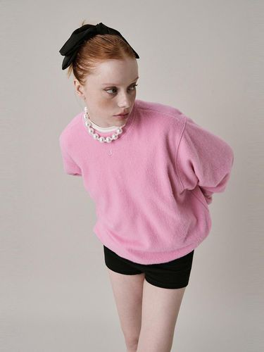 Logo Oversized Fleece Sweatshirt [Pink] - JUNEJUNE SPACE - Modalova