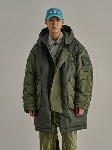 Contrast Hooded Military Two-tone Parka [Khaki] - NONTYPE - Modalova