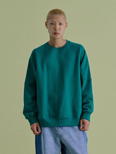 Rib Paneled Raglan Cotton Sweatshirt [GREEN] - NONTYPE - Modalova