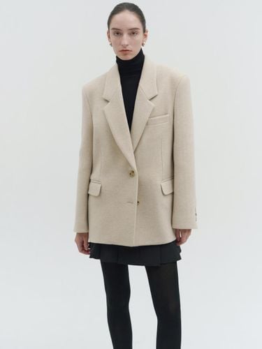 Herringbone Merino Wool Alpaca Semi-Overfit Tailored Jacket [Beige] - OER - Modalova