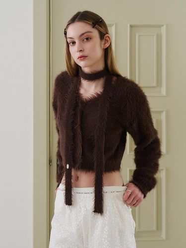 Hairy Drop Shoulder Cropped Cardigan Set [] - AWIT - Modalova