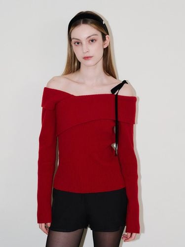 Velvet Tie Off-Shoulder Wool Blend Knit [] - AWIT - Modalova