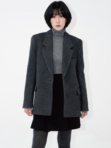 Herringbone Merino Wool Semi-Overfit Tailored Jacket [Charcoal Grey] - OER - Modalova