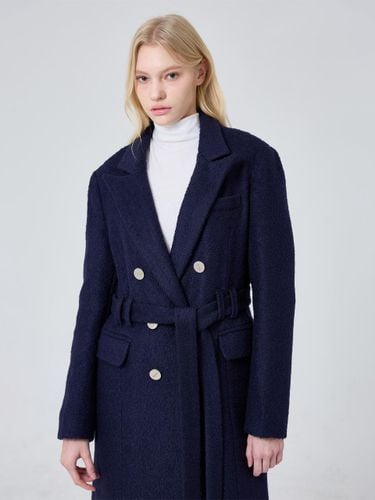 Double Wool Blend Belted Long Coat [Navy] - JbyRaRa - Modalova