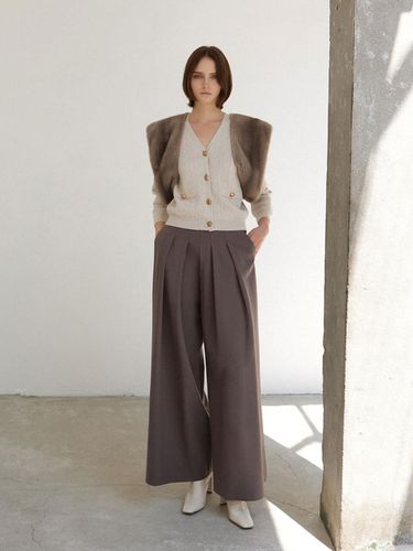 Double Pleated Wide Leg Wool Blend Pants [Brown] - Mare di mari - Modalova